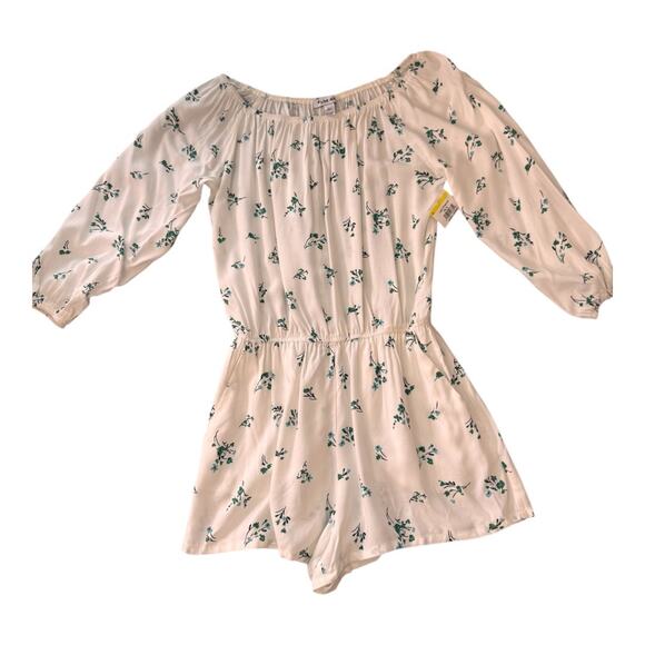 NEW LOVE ADY White Printed Off The Shoulder One-Piece Romper Size S - Picture 3 of 5